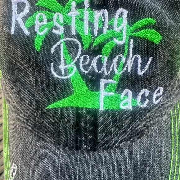 Resting Beach Face Women’s Distressed Embroidered Adjustable Baseball Cap OS - Picture 2 of 12